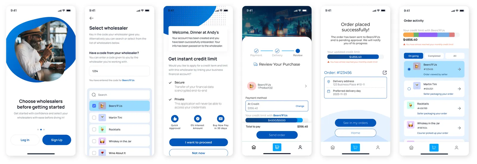 Onboarding, credit limit, checkout, and order activity on the Easy24 proof of concept
