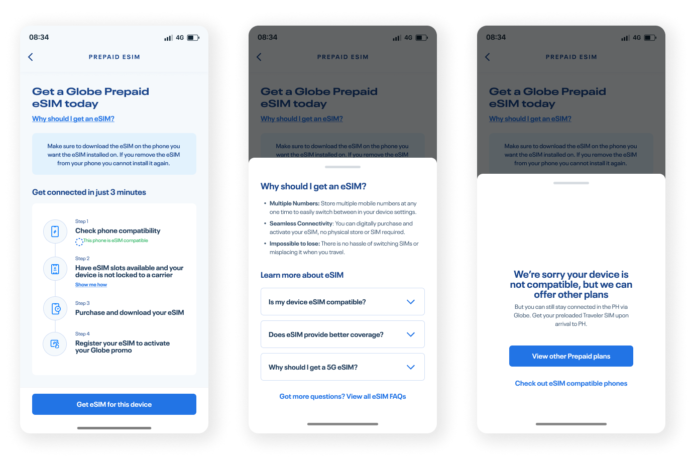 Compatible device, FAQ, and a clear stop when the phone cannot take an eSIM